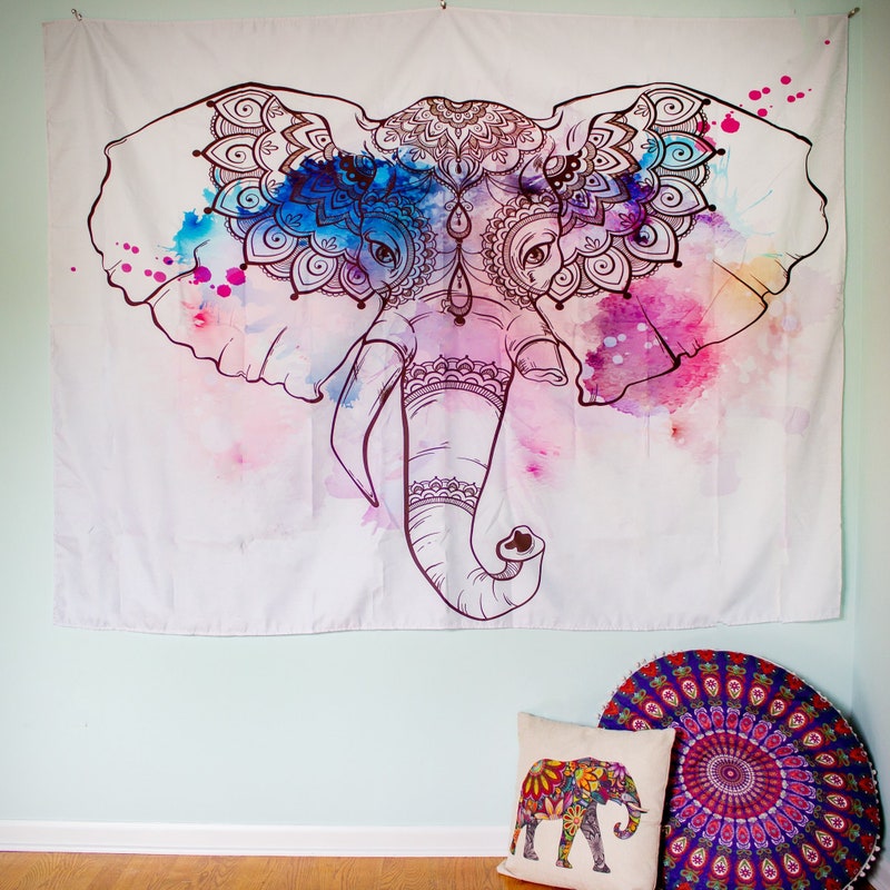 Tapestry elephant in the rainbow tree main image 1