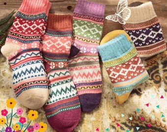Retro Chevron Wool Socks | 5 Colors | Autumn Winter Cozy Colorful Socks | Boot Socks | Warm Socks | Cozy Footwear | Cold Weather Accessories