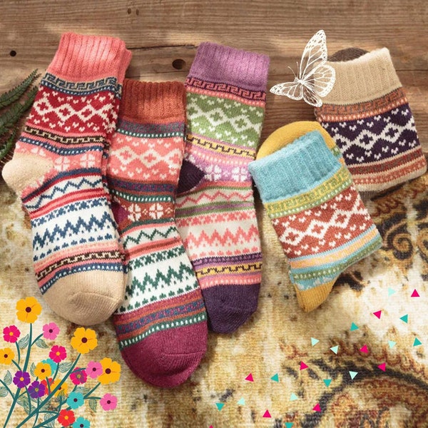 Retro Chevron Wool Socks | 5 Colors | Autumn Winter Cozy Colorful Socks | Boot Socks | Warm Socks | Cozy Footwear | Cold Weather Accessories