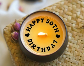 Milestone Birthday Gift for Her, Scented Soy Wax Candle,  Happy 20th birthday, Happy 30th birthday, Happy 40th birthday, Happy 50th birthday