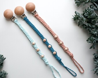 Makramee Schnullerclip, Handgemachter Schnullerband, 100% Baumwolle Boho Schnullerclip Befestigung, Baby Shower Geschenk, Schnullerhalter, Neue Mama Geschenk