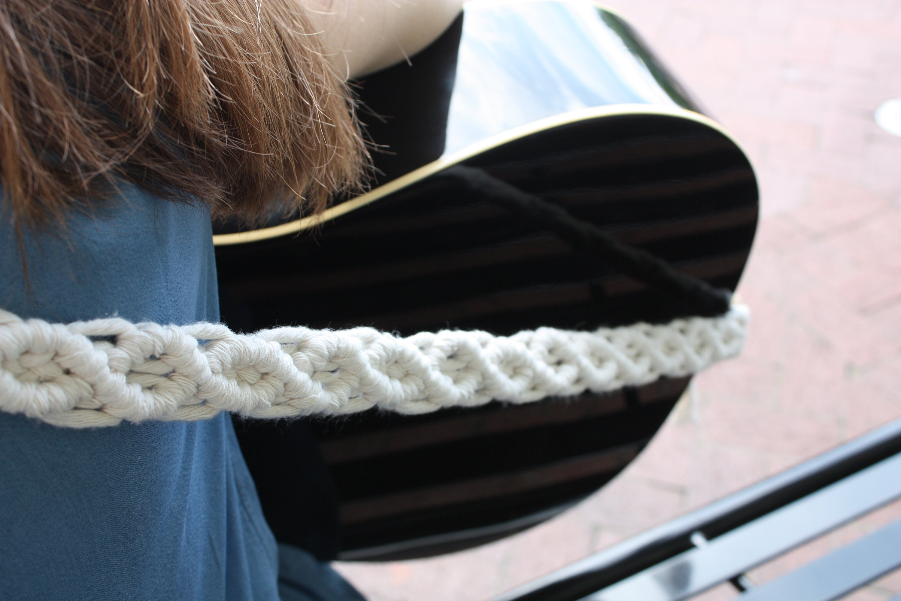Macrame Guitar Strap White 100 Cotton Boho Shoulder Strap Etsy
