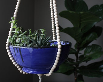 Beaded Plant Hanger, Beaded Plant Holder, Handmade Beaded Planter, Macrame Plant Hanger, Simple Hanging Planter