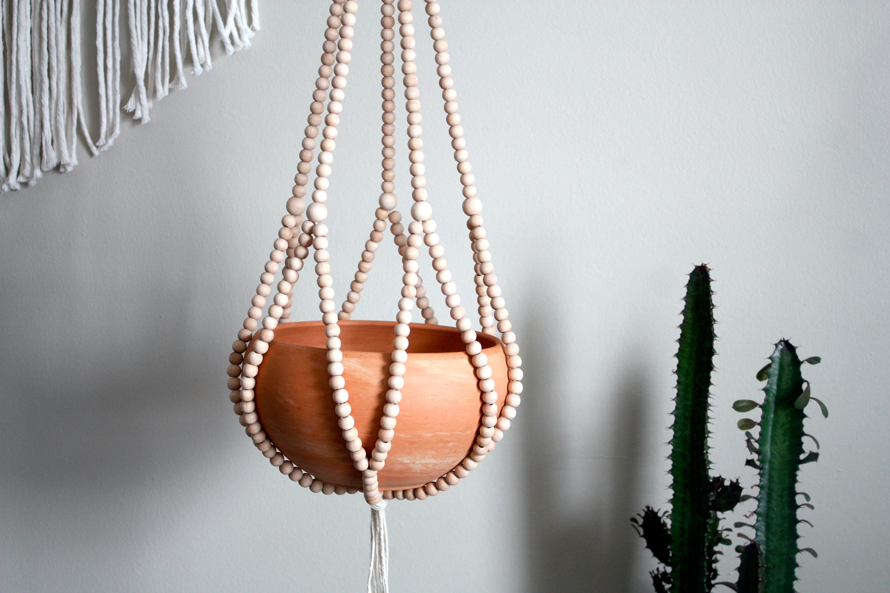 Plant hanger diy beaded hanging beads hangers creative thecraftedsparrow kitschy jumbo planters wood link party collection original choose board planter