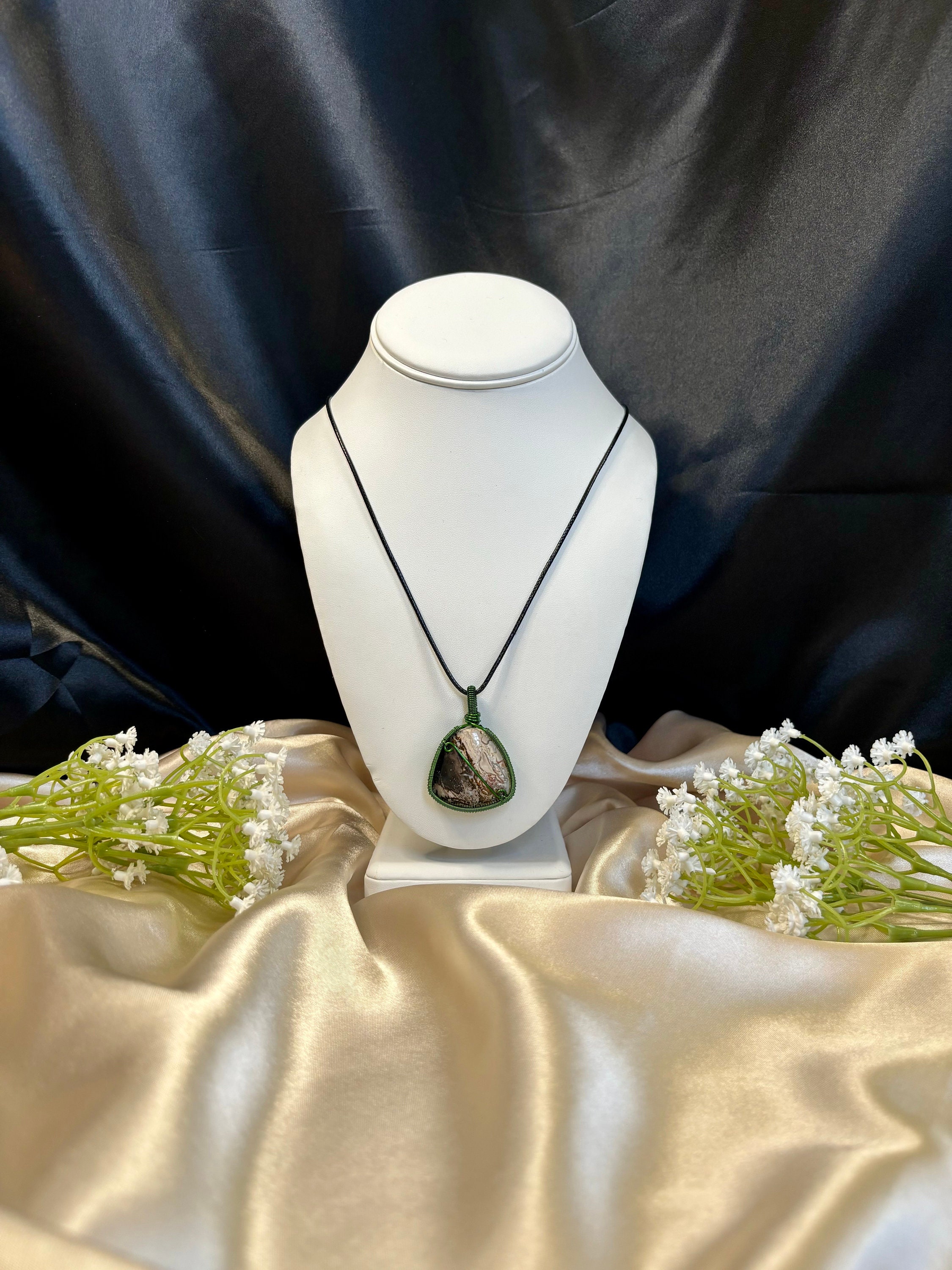 Fossilized Wood Wire Wrap Pendant/necklace in Silver Plated Copper Wire