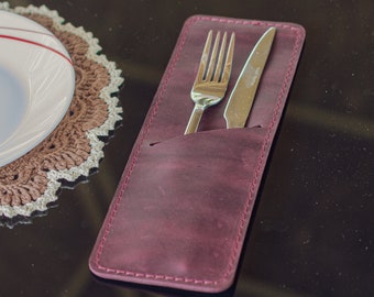 Personalized Leather Cutlery Holder: Engraved Silverware Sleeves, Wedding Decor