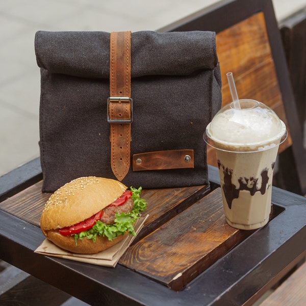 Lunch Bag, Food Bag, Insulated Lunch Bag, Canvas Lunch Box, Capacity, Genuinue Leather, Packaging, Collapsible, Ships Without Any Plastic