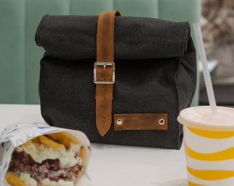 Personalized Canvas Lunch Bag: Insulated Travel Bag with Leather Strap