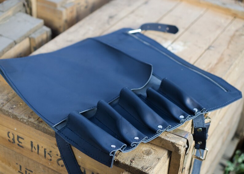 Personalized Leather Knife Bag With Pocket Chef Knife Roll Etsy