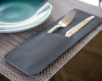 Personalized Leather Cutlery Holder: Restaurant Table Setting