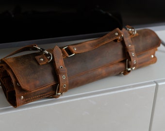 Custom Knife Case, Chef Bag, Brown case for knives,  Gift for Him, Kitchen Accessories, Gifts for Chefs, Bag for knives,