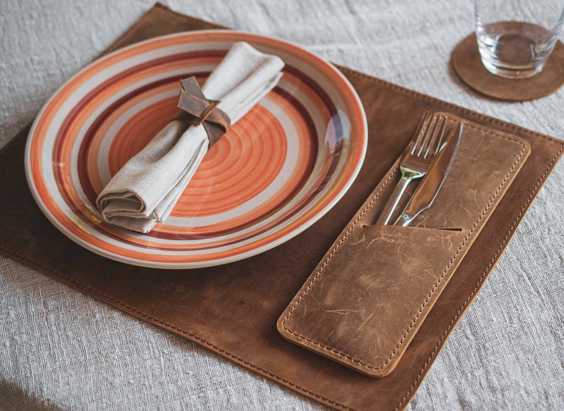 Personalized Rectangular Placemats Classic Leather Placemat Etsy