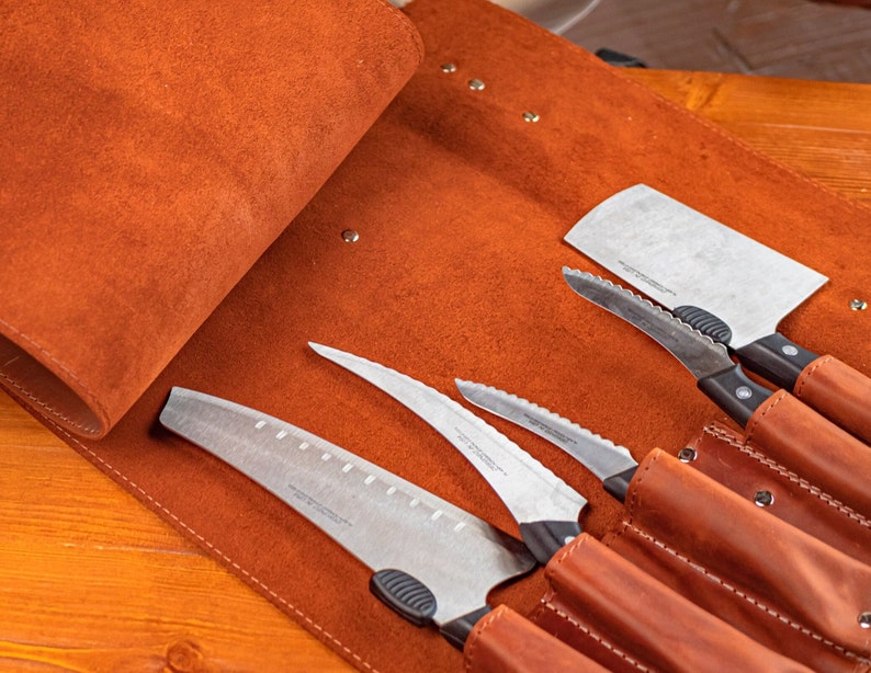 Leather Knife Roll Leather Knives Roll Holder Monogrammed Etsy