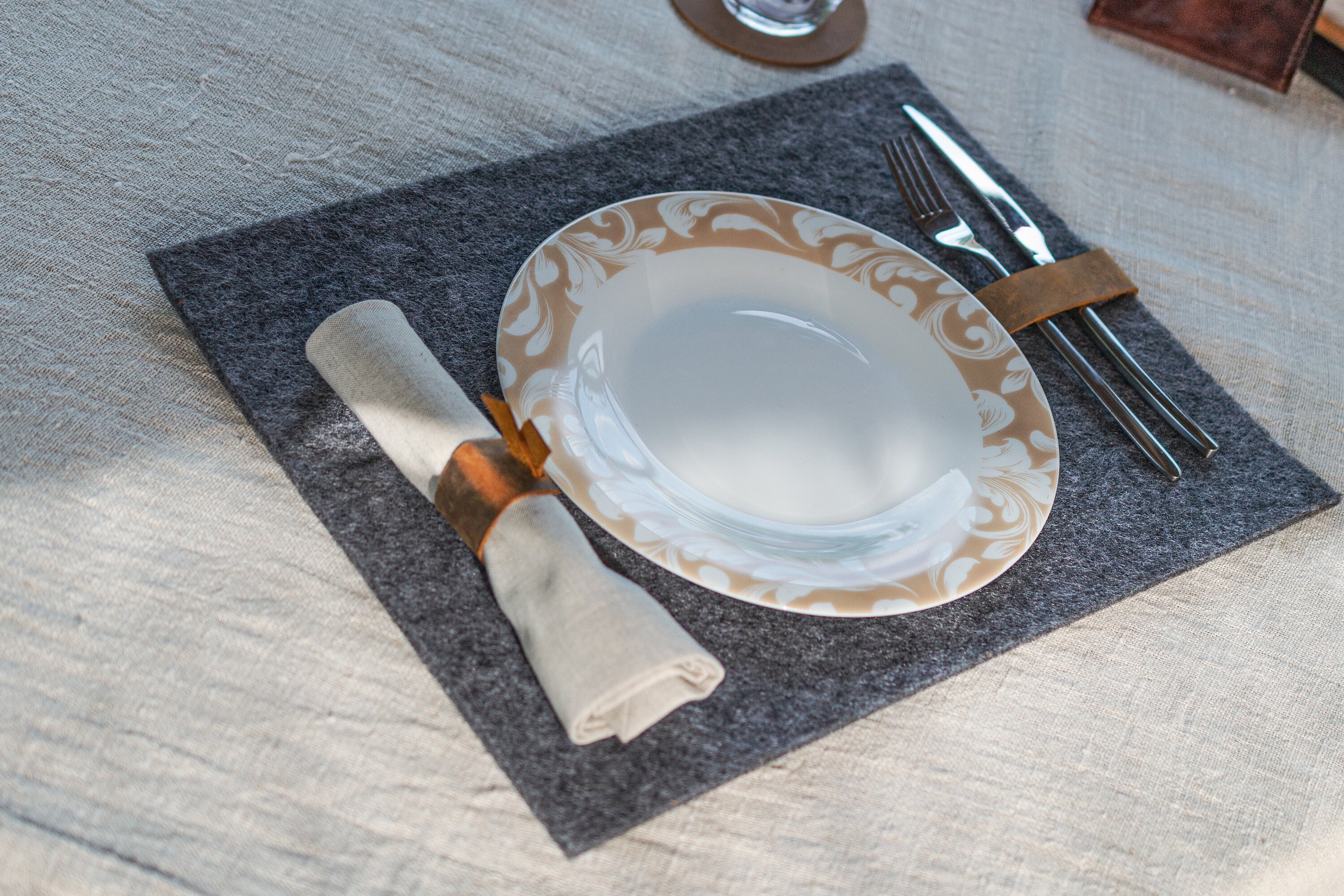Personalized Grey Felt Table Placemats With Cutlery Pocket Etsy