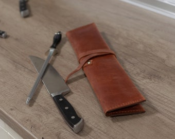 Leather leater chisel roll, pocket knife holder,  Pocket knife bag, Leather Chef Knife Roll, Leather Case for Kitchen Knives