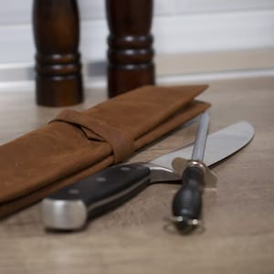 Genuine leather Knife pocket, Destres leather Knife roll, Chef Pocket for 2 knives, Roll bag with your logo,corporate gift, Leather chef bag
