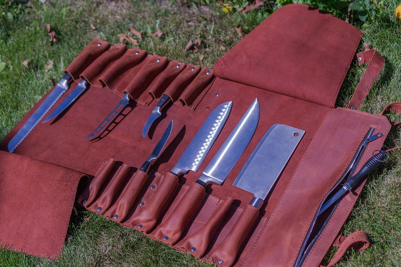 Handcrafted Leather Knife Roll Personalized Chefs Knife Case Etsy