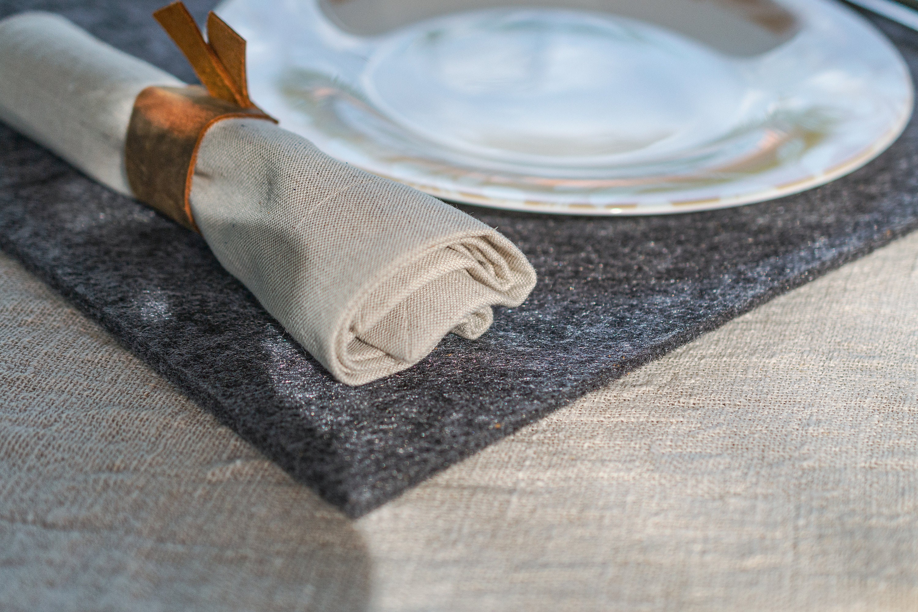 Personalized Grey Felt Table Placemats With Cutlery Pocket Etsy