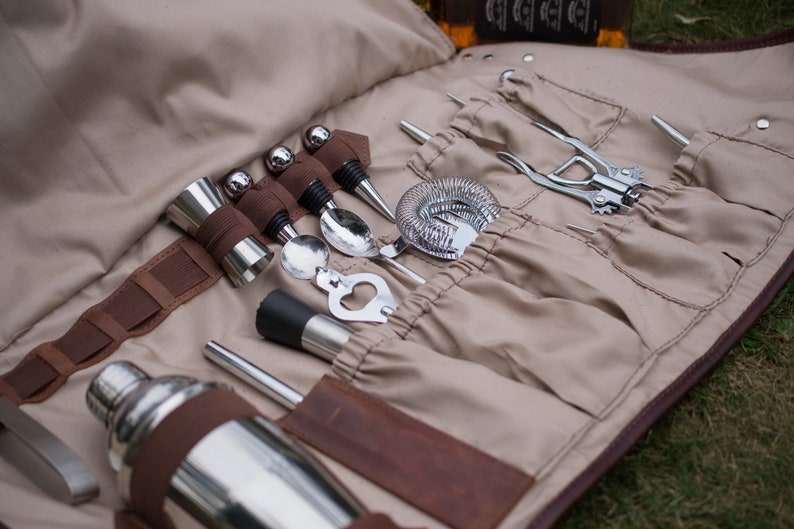 Bar Tools Case Leather Bartender Tool Roll Bag: Portable Bar Kit - Etsy