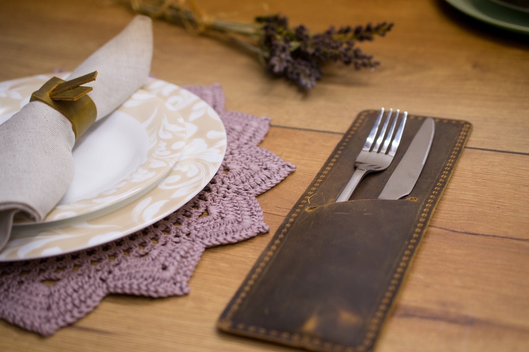 Personalized Leather Cutlery Holder, Restaurant Cutlery Holder