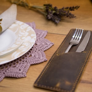 Personalized Leather Cutlery Holder: Restaurant Table Decor