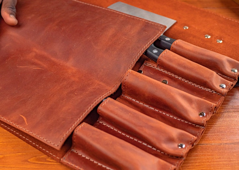 Leather Knife Roll Leather Knives Roll Holder Monogrammed Etsy