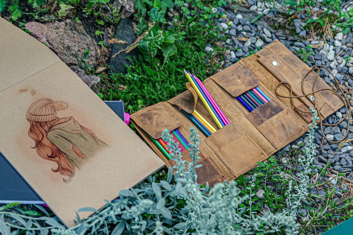 Personalized Roll up Pencil Case Leather Pencil Roll Brush Etsy