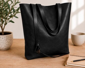 Personalized Full Grain Leather Tote Bag, Monogram Work Handbag, Anniversary Gift, Zipper Pocket