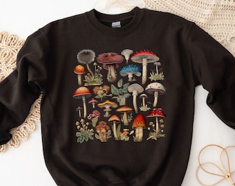Sudadera con diseño de hongos estilo cottagecore: estilo grunge vintage botánico y de hadas