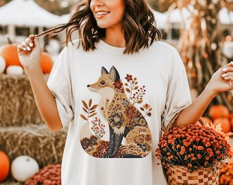 Faux Embroidery Fox T-Shirt: Boho Cottagecore Fall Outfit