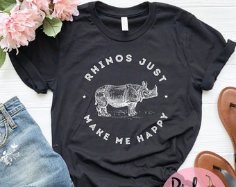 Unisex Rhino Graphic Tshirt, Rhinos make me happy, Loves Rhinoceros Shirt, Rhinoceros Gift Tshirt, Animal Tee, Adult and Kid's to Plus 4XL