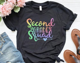 Second Grade Squad T-Shirt: Teacher Team Rainbow Tee