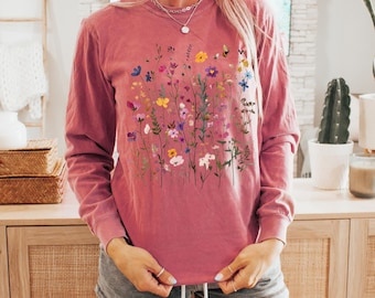 Maglietta Cottage Wildflowers & Bees: Maglietta Boho Watercolor Floral Garden