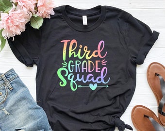 Rainbow Third Grade Squad T-shirt: Back to School Tee (Up to 4XL)