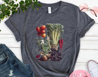 Vintage Vegetable Garden Tshirt Gardener Gift Shirt Botanical T-shirt Celery Peppers Tomatoes Vintage Illustration CottageCore Tshirt to 4XL