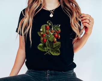Vintage Strawberry T-Shirt: Botanical Cottagecore Gardening Tee