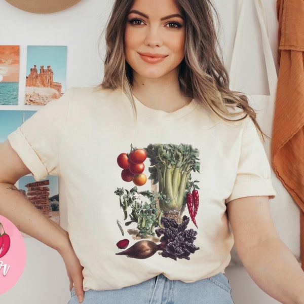 Vintage Veggie Garden Tshirt Gardener Gift Shirt vintage Botanical Shirt Celery Peppers Tomatoes Veggies Illustration CottageCore Aesthetic