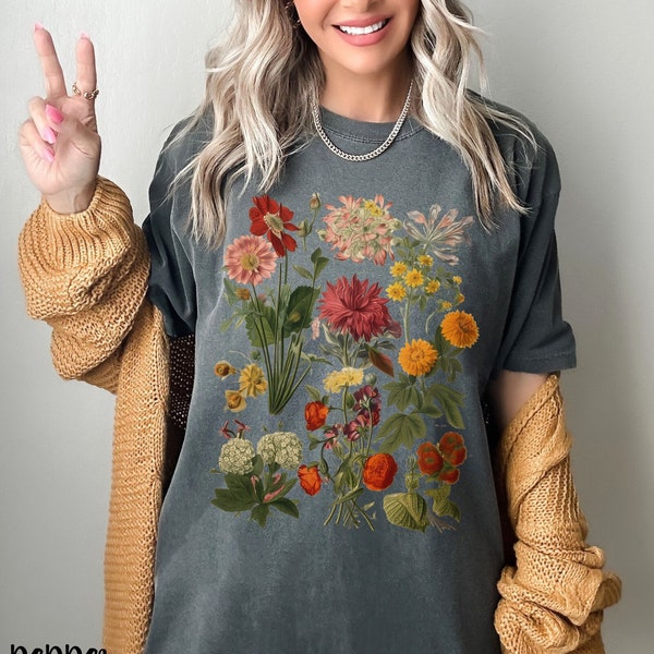 Cottagecore Vintage Flowers Comfort Colors Tee, Vintage Botanical Flowers, Garden Aesthetic Shirt, Light Academia Floral, Granola Girl Shirt