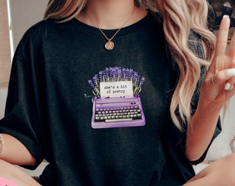 She's Poetry T-Shirt: Wildflower Typewriter, Light Academia Shirt