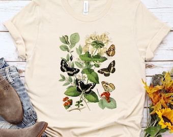 Vintage Butterfly Illustration T-Shirt: Botanical Cottagecore Style