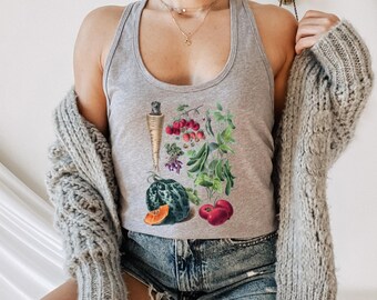 Vintage Botanical Garden Tank Top: Summer Vegetable Illustration Shirt