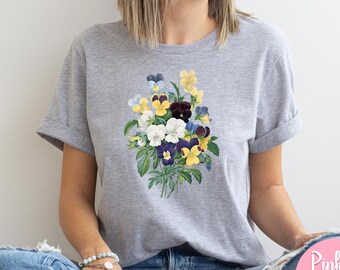Vintage Pansies T-Shirt: Botanical Garden Flowers Tee