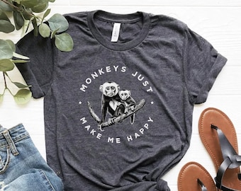 Monkeys Make Me Happy T-Shirt: Safari Animal Graphic Tee