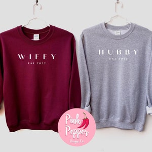 Hubby Wifey Sweatshirt: Minimalist Couples Honeymoon Gift