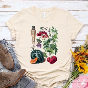 Vintage Vegetable Garden Tshirt, CottageCore T-shirt, Boho Vintage Graphic, Foodie Gift Tee, Gardener Gift Shirt, Plus 4XL, Vegetarian Gift