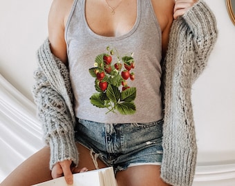 Vintage Strawberry Tank Top: Botanical Illustration, Cottagecore Style