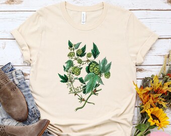 Vintage Hops Botanical Illustration T-Shirt: Craft Brewer Gift