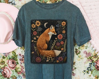 Floral Fox Shirt: Celestial Cottagecore Style