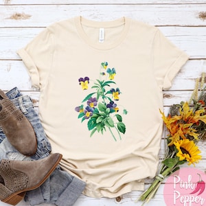 Wild Stiefmütterchen Tshirt Vintage Botanische Stiefmütterchen Tshirt Vintage Wildblumen Malerei Tshirt 1800er Botanischer Druck Shirt CottageCore Tshirt 4XL