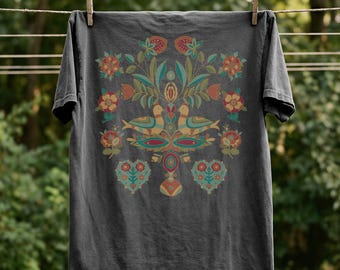 Comfort Colors Scandinavian Folk Art Bird T-Shirt: Cottagecore Boho Spring